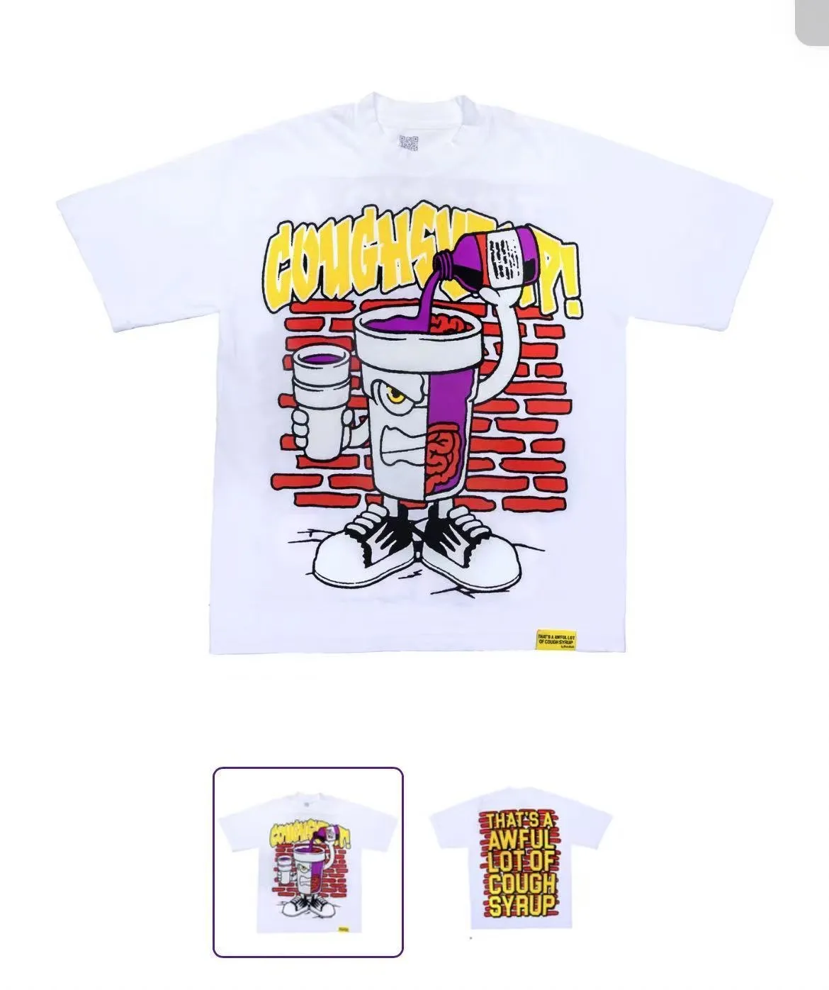 2213#White I THAT'S A AWFUL LOT OF COUGH SYRUP In Stock Real shot American simple trendy brand loose casual T-shirt Fabric (fabric): 32 counts Weight combed double yarn pure cotton Sizes (size): S-M L X L Color (colour): White,